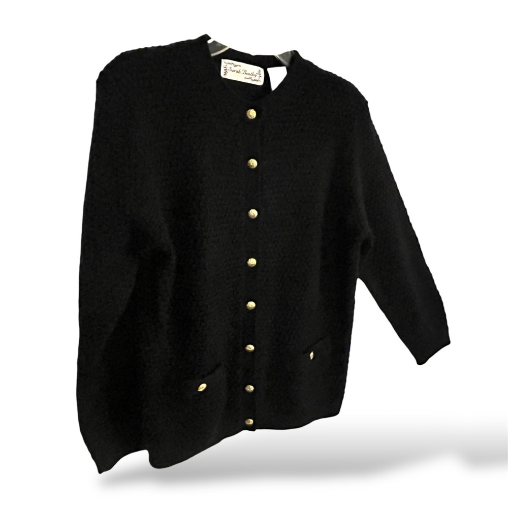 Pebble Stitch Classic Hamptons Quiet Luxury Martha's Vineyard Black Cardigan NWT - Picture 5 of 8